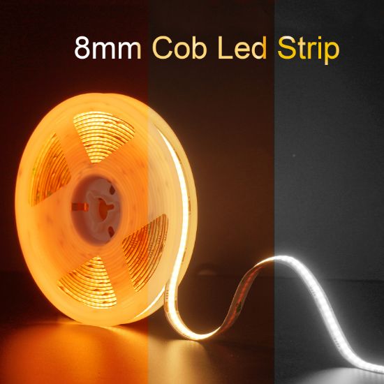 Picture of 8mm Cob Led Strip 12V 24V 320leds/m Flexible Dimmable Cuttable White Warm Led Tape 10W/m
