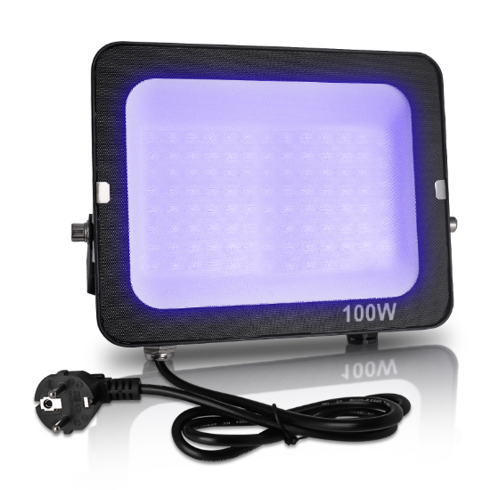Picture of UV Led Floodlight with Plug 50W 100W Blue Light 395nm Fluorescent UV Curable lamp for Home Office Hotel Halloween Party Art Painting Spotlight