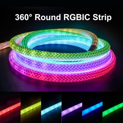 Picture of 360° Round RGBIC RGB Addressable LED Neon Flex Rope Woven Strip Lights 5V with USB and APP Remote Control